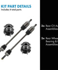 Beefed Up Rear CV Axle And Wheel Hub Bearing Assembly Kit Compatible With Subaru Forester 2009 2013 Impreza 2011 2013 Legacy Outback 2010 2014 Four Piece Replacement Set With Two Rear Axles And Two Hub Bearings visible in image