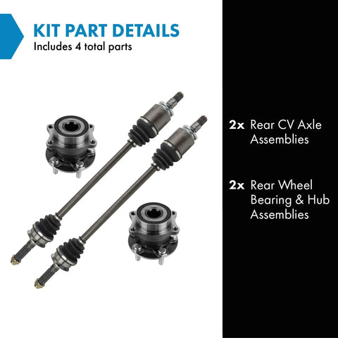 Beefed Up Rear CV Axle And Wheel Hub Bearing Assembly Kit Compatible With Subaru Forester 2009 2013 Impreza 2011 2013 Legacy Outback 2010 2014 Four Piece Replacement Set With Two Rear Axles And Two Hub Bearings visible in image