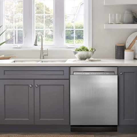 Kitchen with stainless steel magnetic dishwasher cover for front panel 23 by 28 inches large easy trim no fuss magnetic decal