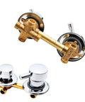 Heavy Duty Polished Brass Shower Valve Featuring Smooth Turning Four Way Water Outlet And Drip Free Performance That Kicks Rust To The Curb For Bathroom Makeovers with brass fittings and chrome handles.