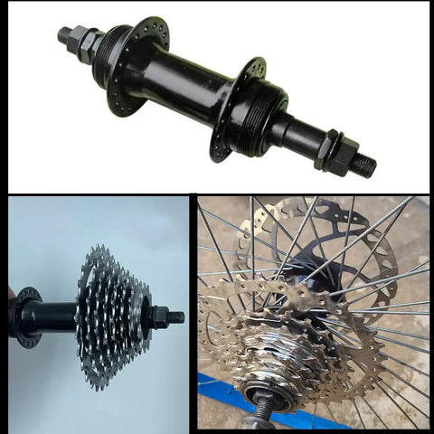 36 Hole Front And Rear Disc Brake Wheel Hub Hollow Shaft Kit for Mountain Bikes with 6 Bolt Disc, Black, Alloy Material