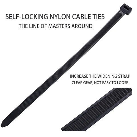 60 Piece Multi Purpose Ultra Heavy Duty UV Cable Ties 11.8 Inch Length 0.51 Inch Width 250 Lbs Tensile Strength Non Metal Black Indoor Outdoor Use Ideal For Home And Shop Projects, black nylon cable tie with locking feature and textured detail