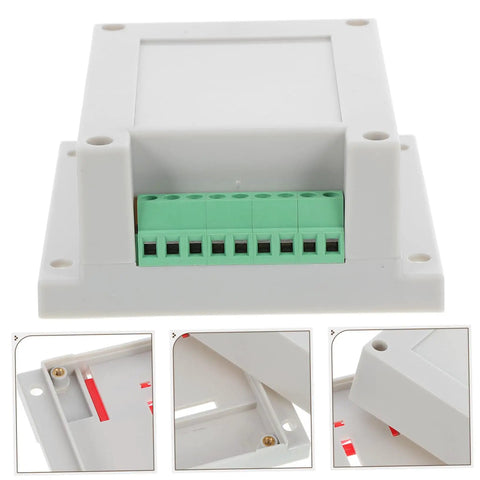 Front and side views of Tough Yet Compact Weatherproof Junction Box For Industrial Use With Easy Install ABS Plastic Power Supply Enclosure.