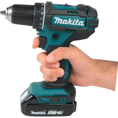 Workhorse Compact Cordless Driver Drill Kit Featuring Slick 18V Lithium Ion Power Half Inch Keyless Chuck And Pro Grade Torque in hand.