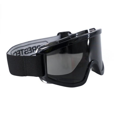 Anti Fog Wide Vision Safety Goggles With ANSI Z87 Certification And UV Eye Protection, side view with secure black strap.