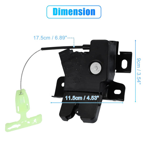 Mustang Trunk Latch Actuator DR3Z-5443200-A with cable, dimensions labeled, for Ford 2010-2014 Coupe Rear Deck Lid Latch Motor