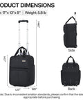 Hanke 16-Inch underseat carry-on luggage with wheels, black; front, side, and back views.