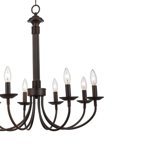 Indoor Candle Chandelier 26.5 Inch In Rubbed Oil Bronze Finish With Upward Candle Stem Lights, Steel Chassis For Antique Vibe