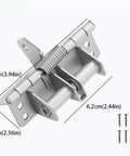 Single Piece Automatic Self Closing Door Hinge With Precise Positioning For 90 Degree Openings Integrated Spring Hinge Closer And Stopper In Gold Finish Ultimate Door Hardware For Home And Office, silver variant with dimensions shown