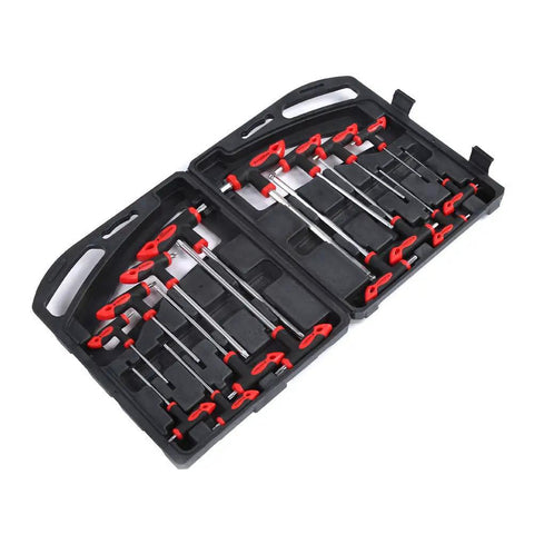 Top Tier 16 Piece T Handle Hex Keys And Star Wrench Set Made From Premium Chrome Vanadium Steel For Heavy Duty Automotive Repair Home DIY Projects And Machine Maintenance Work That Really Gets The Job Done Right. 16-piece T-handle set in case