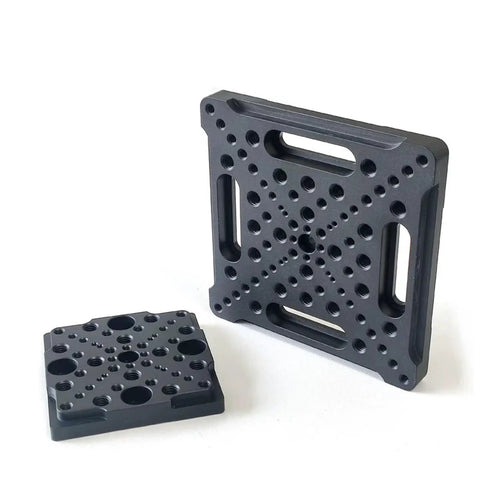 Base Plate Displacement Sliding Table Adapter Plate For 25x25mm Matrix With M2 M3 M4 M6 Threaded Holes, 6061 Aluminum Alloy Black Anodized on two plates