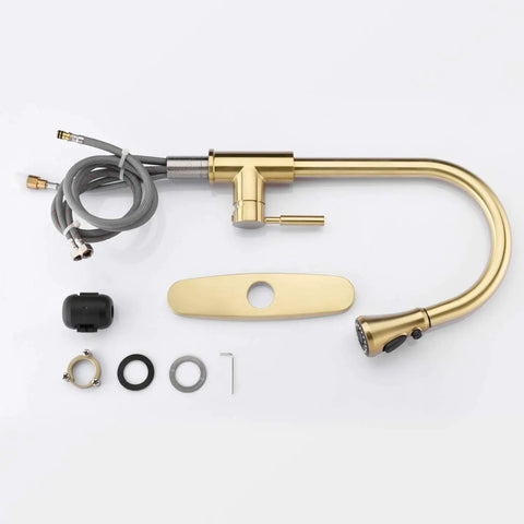Gold Kitchen Faucet With Pull Out Sprayer, Single Handle, 3 Hole Install, Brushed Gold Stainless Steel Sink Faucet