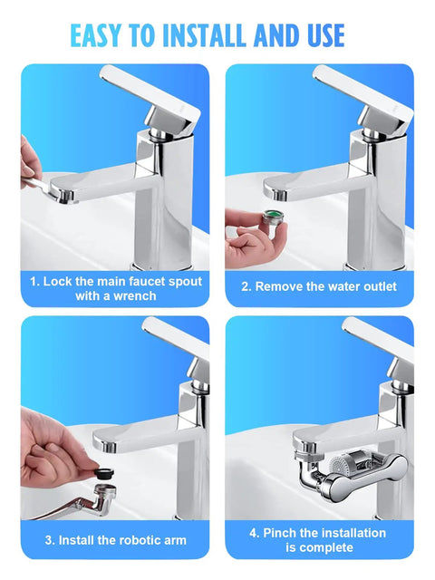 Installation steps for 1080 Degree Swivel Faucet Aerator With Dual Water Outlet Modes in bathroom setup