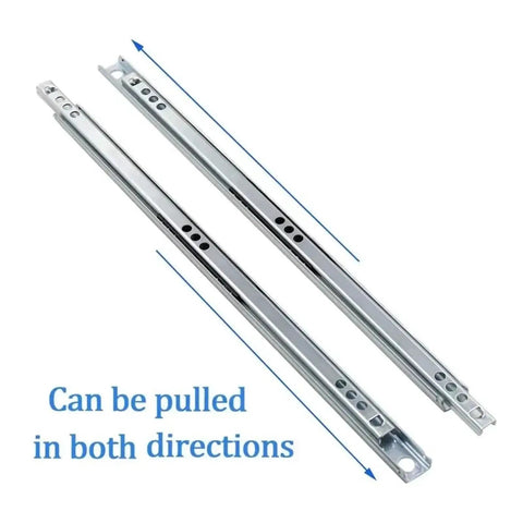 Rock Solid Side Mounted Ball Bearing Drawer Slides Smoother Than Silk Full Extension Metal Runners, showing dual pull direction.