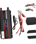 Straight Up Heavy Duty Dc To Ac Power Inverter Converter With Digital Lcd Screen and rugged aluminum shell, cables included.