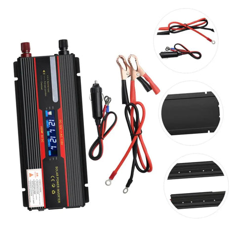 Straight Up Heavy Duty Dc To Ac Power Inverter Converter With Digital Lcd Screen and rugged aluminum shell, cables included.