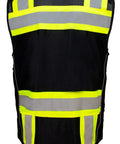 Pro Level Ansi Class One Safety Vest For Surveyors In Matte Black With High Vis Reflective Trim breathable mesh back view.