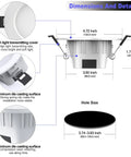 4 Inch Smart LED Recessed Downlight Kit With 9W E26 Base dimensions and details, aluminum casting surface, high light cover.