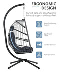 Cozy Outdoor Egg Chair With Stand, Wicker Hanging Swing Chair With Cushion, 350 Lb Weight Capacity In Dark Grey