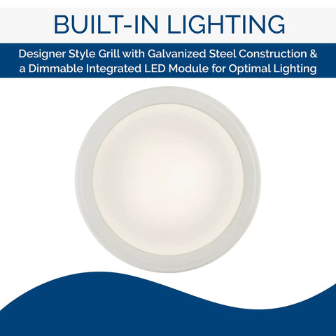 Energy Star Bath Exhaust Fan 80 CFM Quiet 0.8 Sones White AER80LWH Model close-up of LED light feature.