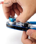 Hand adjusting the JRready P209 Crimping Tool Positioner Head for AS22520/2-01, suitable for MIL Spec terminals.