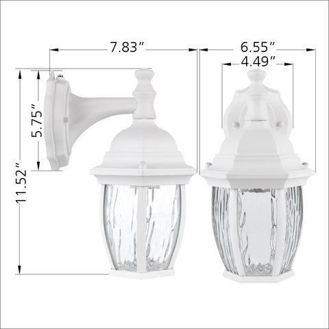 Dusk To Dawn Outdoor Wall Lights Two Pack With Aluminum Housing And Clear Glass Waterproof Porch Lanterns dimensions white