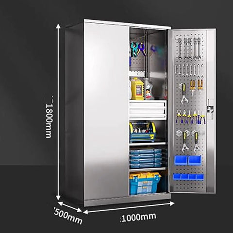 Heavy Duty Pegboard Tool Cabinet With Lockable Doors And Deep Shelves, 1800mm tall, metal, organized tool storage.