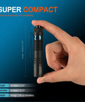 Hand holding Rechargeable AA Pocket Flashlight With Clip, Tiny But Mighty EDC Light, 500 Lumen Copper Flashlight With 519A LED
