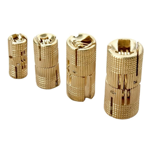 Stealthy Hidden Brass Cabinet Hinges 8-12mm Concealed Barrel Invisible Door Hinge Set Copper Finish 2 Pack 12mm close-up
