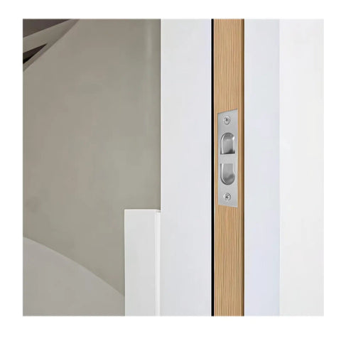 Slick 4 Inch Pocket Door Edge Pull 2 Pack Rock Solid 304 Stainless Steel Flush Mount Finger Grip Handles Premium Silver installed in wood door.