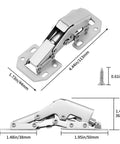 4 Pack Soft Close Damping Frameless Hidden Cabinet Hinges For Cupboard Doors With Easy Surface Mount Installation No Drilling 90 Degree Opening Includes 32 Stainless Steel Screws Smooth Quiet Close, showing dimensions and single screw details.