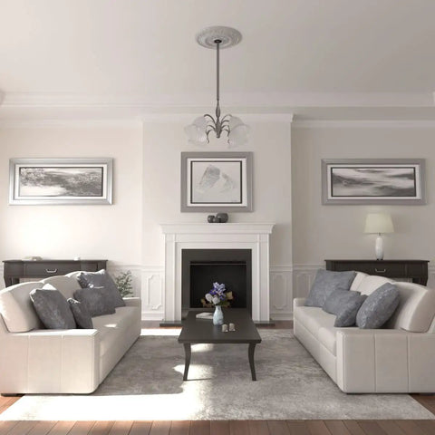 Living room with Hand Painted Frost Ceiling Medallion 25 7/8 Inch Outer Diameter, 2 1/4 Inch Projection, canopy decor focus