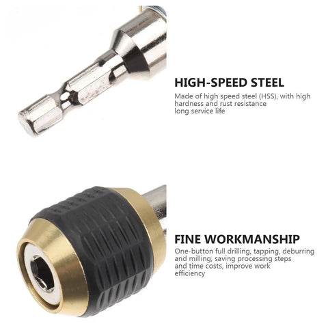 Pro Grade Tap Drill Bit Set With 6 Metric Sizes, Spiral Screw Tapping Tool And Drill Countersink Bit Bundle, Sturdy Wear Resistant For Precision Threading In Metalwork, HSS bit close-up