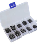 580 Piece E Type Retaining Ring Set with Black Carbon Steel External Snap Rings 1.5mm to 10mm in storage box