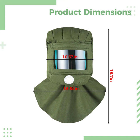 Tough As Nails Industrial Grade Sandblasting Hood Featuring A Curved PC Lens And Heavy Duty Canvas Shawl product dimensions 10.63in x 16.54in x 18.7in