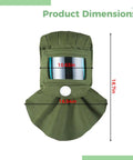 Daily Driver Sandblasting Hood With Wide Face Shield And Curved PC Lens dimensions showing 10.63in width and 18.7in height.