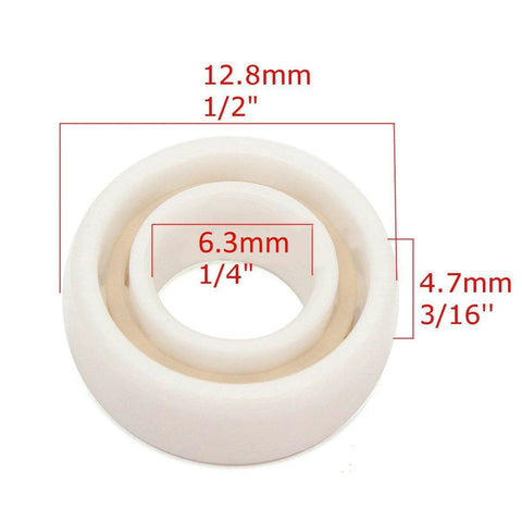 R188 full ceramic ball bearing, bore 1/4", outer diameter 1/2", thickness 3/16" (front view).