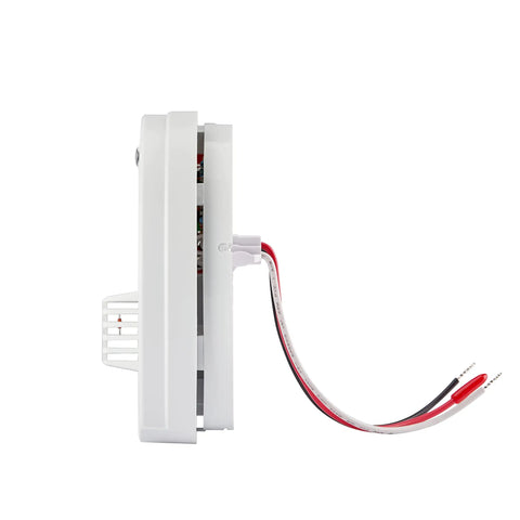 Side view of Hardwired Heat Detector With Battery Backup And Dual LEDs, Interconnect Ready For Garage Safety, 120V Power With 9V Backup