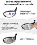 Golf Impact Tape With Red Target Sweet Spot For Instant Swing Feedback And Self Teaching Practice Indoor And Outdoor Use 300 Count High Precision Swing Training Aid applied and removed from club face showing no residue.