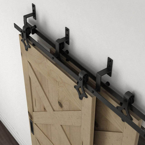 5 Pack Wall Mount Bypass Door Brackets for Sliding Barn Door Hardware, Matte Black Steel, with spacer, powder coated finish