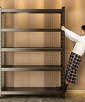 Heavy Duty 5 Tier Metal Garage Shelving Unit And Adjustable Storage Rack Taking 2000 Lbs, showcased with a woman and five shelves.