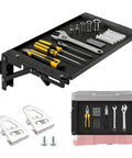 Foldable Magnetic Work Table for Packout System with tools displayed on a black surface, includes side bracket compatibility