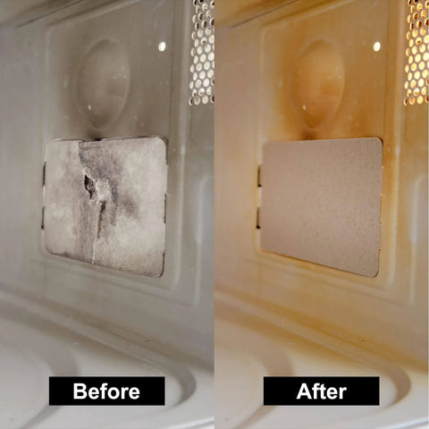 Before and after installation of Waveguide Cover Mica Sheets Pack for Microwave Ovens 6x6x0.02 Inches High Temp 1050C Mica Plates