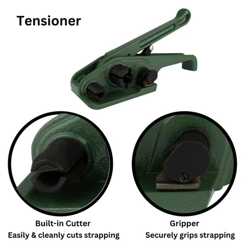 All In One Poly Strapping Kit With Tensioner And Sealer 3000 Feet Of Half Inch Polypropylene Mini Coil Includes 250 Seals 300 Pound Tensile Strength Portable Lightweight Pack Made In The USA tensioner detail