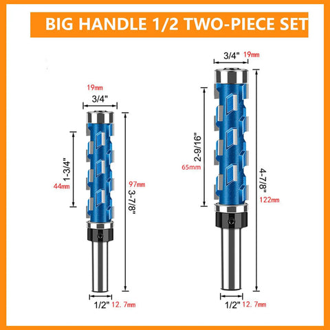 Pro Grade Flush Trim Router Bit Set One Half Inch Shank With Top Bearing Dual Bearing Computer Balanced two-piece set dimensions