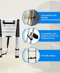 Telescoping Aluminum Ladder 14.5 Feet For RVs And Campers Compatible With Lippert On The Go Units Lightweight Collapsible Extension Ladder With Stabilizers For Roof Access And Outdoor Maintenance folded with safety straps