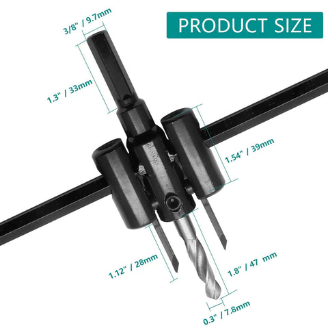 Seimneire adjustable hole saw side view, black, 1-3/16 to 11-3/4 in range for drywall, wood, plaster