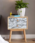 Nightstand drawers covered with Grey Marble Peel And Stick Vinyl Wrap For Kitchen Countertops And Cabinets Self Adhesive Waterproof