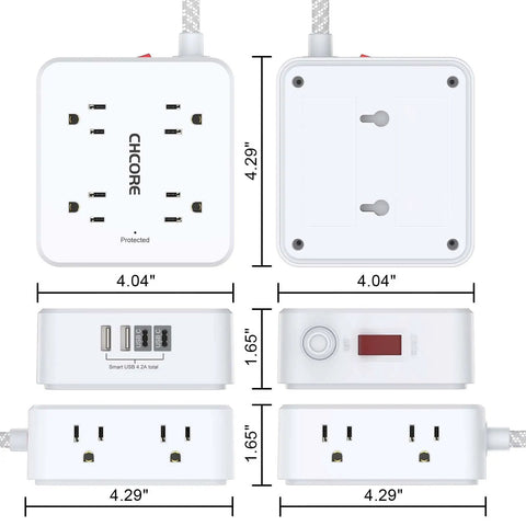 Zero Outlet Wars Boss Ready Surge Protector Power Strip with 8 Widely Spaced Outlets and Braided 5Ft Extension Cord visible from multiple angles.