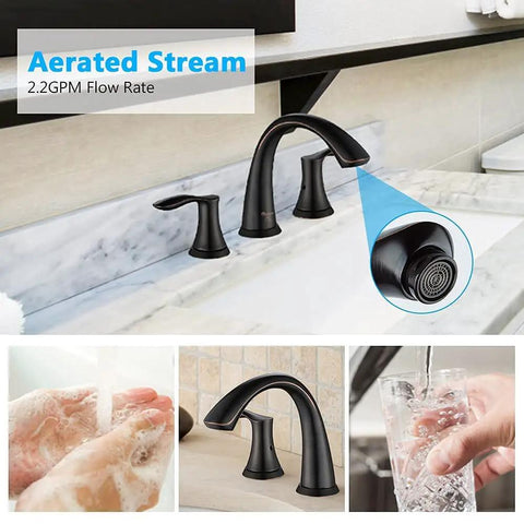 8 Inch Widespread Two Handle Bathroom Faucet In Oil Rubbed Bronze, Solid Brass Lavatory Faucet For 3 Hole Sinks, aerated stream
